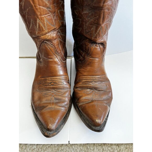Nocona Cowboy Boots Size 7 EE Tan Eel Leather Rodeo Texas Embroidered Pull Tab main image 12